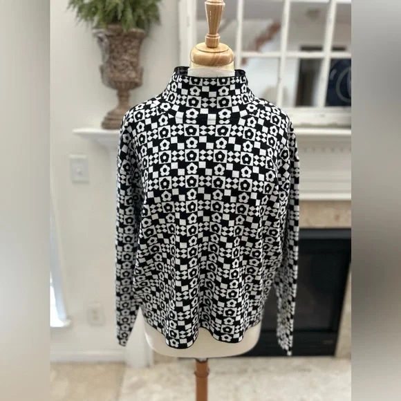 Anthropologie Black and White Cowl Neck Sweater - Picture 2 of 9